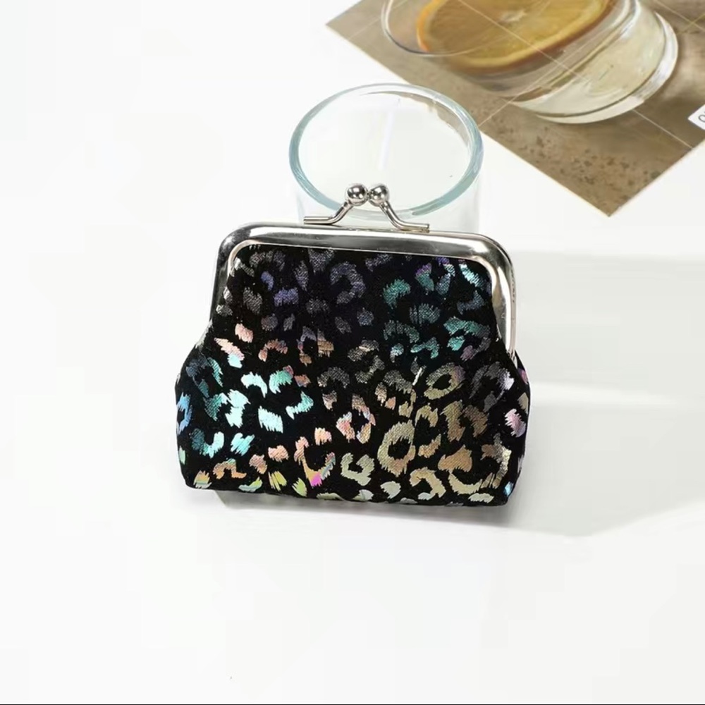 Coin Purse Iridescent Small Leopard Print Coin Purse Kiss Lock